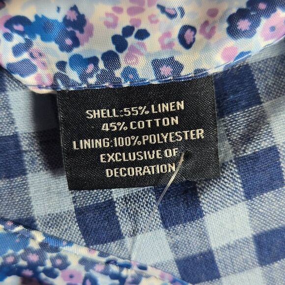 TAILORBYRD Linen cotton Sport Blazer Jacket Blue Gingham Plaid Linen Blend 42L N - Picture 7 of 12